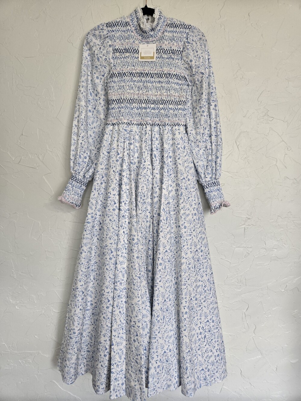 NWT Dondolo x Pencil + Paper Co Smocked Floral Blue White Cottagecore Dress, XS - Picture 2 of 13